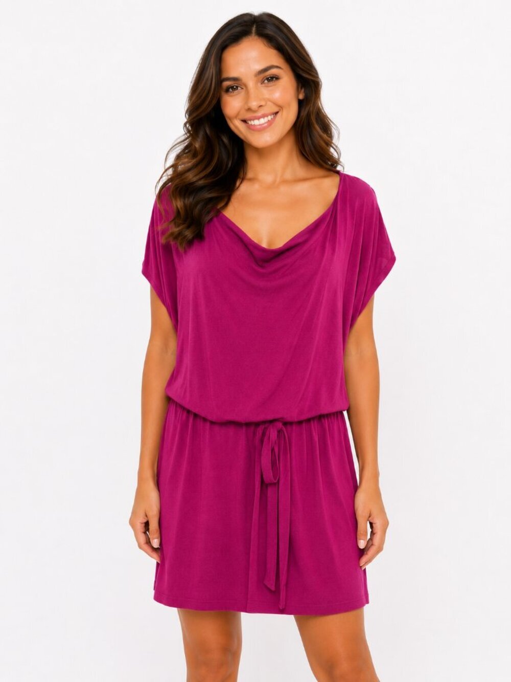 New York & Company Magenta Dolman Sleeve Blouson Mini Dress M